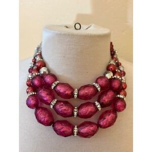 White House Black Market Fuchsia Pink Multi Strand Statement Necklace Rhinestone